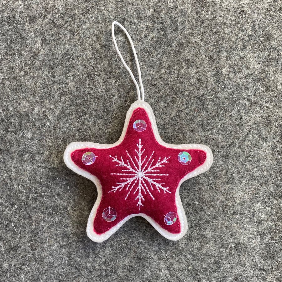 Christmas Star, Wool felt Xmas Star, Cranberry Star, Christmas Tree decoration
