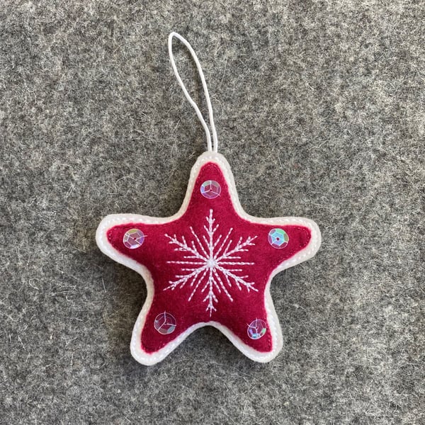 Christmas Star, Wool felt Xmas Star, Cranberry Star, Christmas Tree decoration