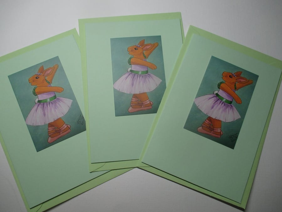 Beautiful Bundle Bunny Rabbit Blank Greetings Card 3 Notelet Ballet Dancer