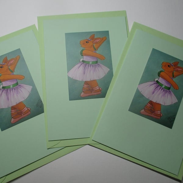 Beautiful Bundle Bunny Rabbit Blank Greetings Card 3 Notelet Ballet Dancer