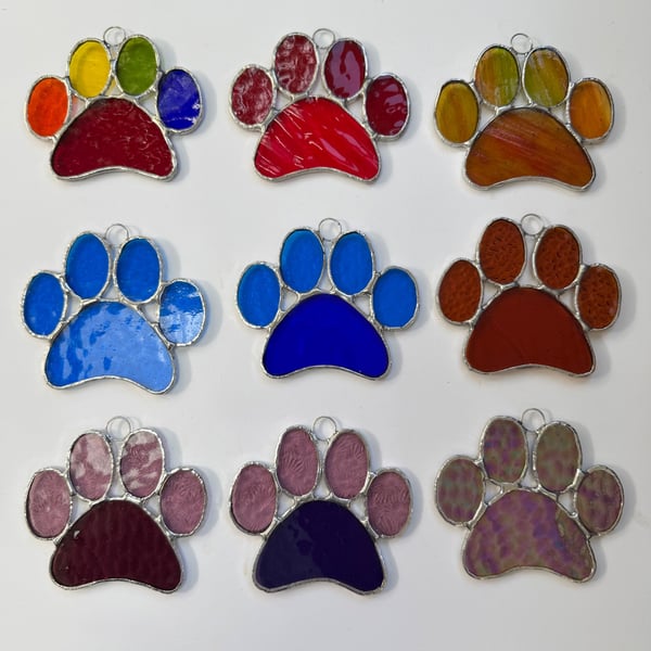 Stained Glass Dog Paw Print Suncatcher - Hanging Window Decoration  