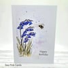 Birthday Card, bluebells and bee - original art, textured card, birthday 