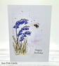Birthday Card, bluebells and bee - original art, textured card, birthday 