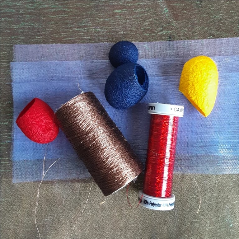 Fabric Inspiration Pack Hand Dyed cottons, Silk, Organza, Embroidery Thread