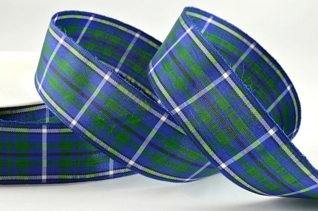 Blue and green tartan ribbon 15mm x 3 metres
