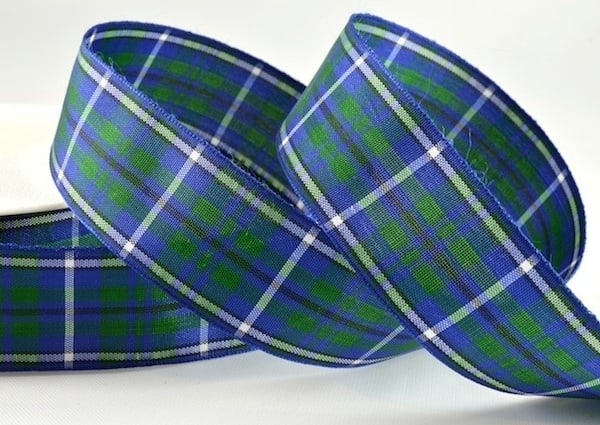 Blue and green tartan ribbon 15mm x 3 metres
