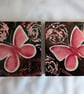 Hand Painted Oak Wood Coaster Set of 2, Red Butterflies - Image 2