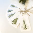 Hand Painted Christmas Tag, Real Pressed Ferns Pack of 5