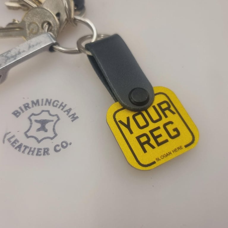 Personalized Leather Car Keyring, Reflective Number Plate, Handmade