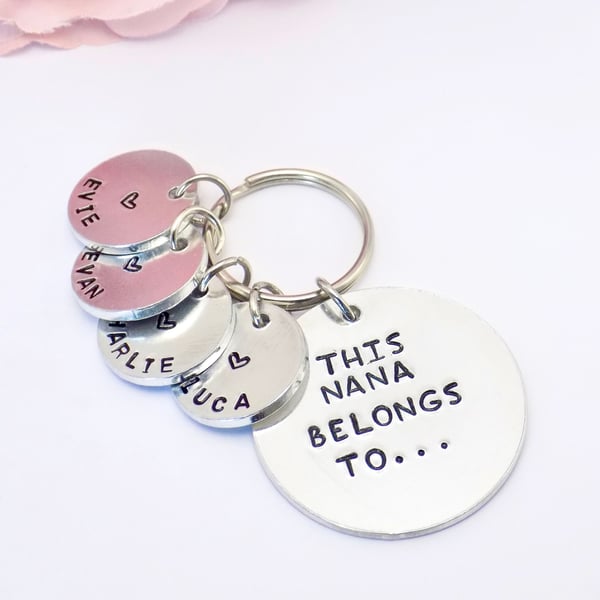 This Nana Belongs to Keyring, Nanny Keyring, Hand Stamped Keyring, Grandma Gift,