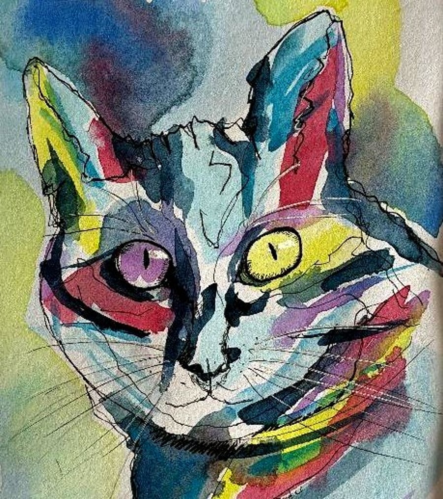 Blue Cat - original watercolour based on the game 'The Minister's Cat'
