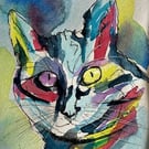 Blue Cat - original watercolour based on the game 'The Minister's Cat'