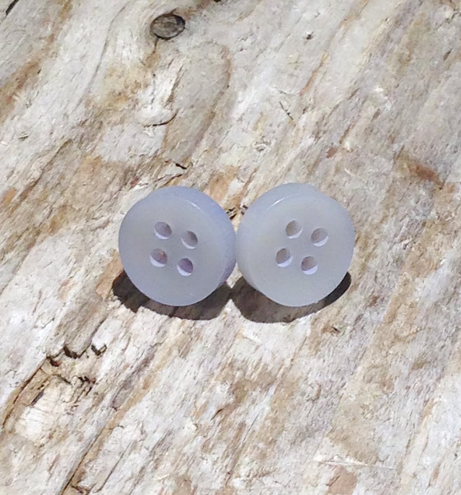 Blue Hand Dyed Button and Sterling Silver Earrings (ERBTSTBL2) UK Free Post
