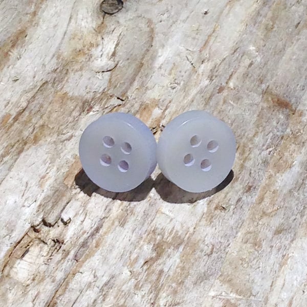 Blue Hand Dyed Button and Sterling Silver Earrings (ERBTSTBL2) UK Free Post