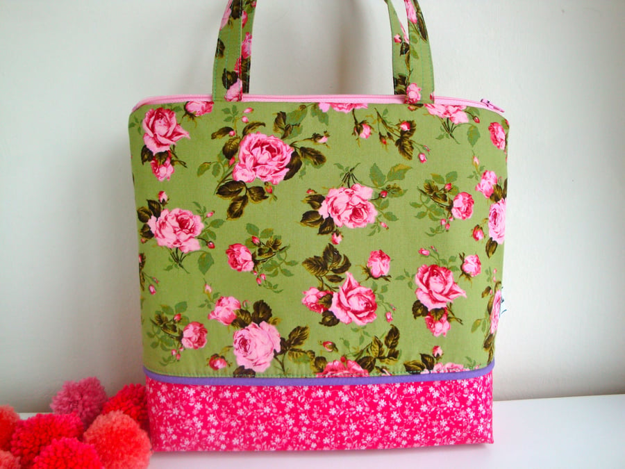 Floral cotton Toiletries bag  - with handles 