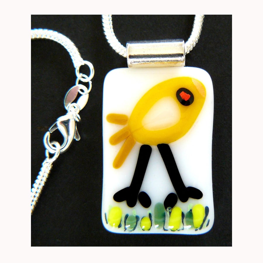 Handmade fused glass 'Little Bird' pendant.