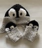 Penquin ear flap hat and mittens set - Image 1