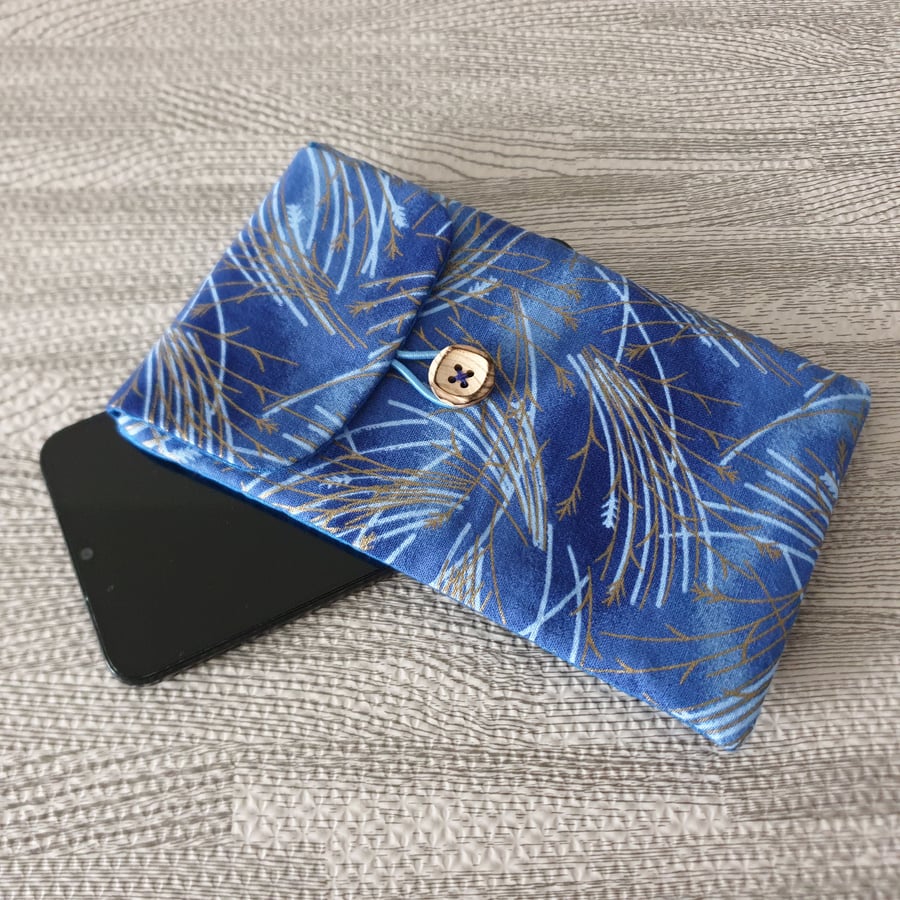 Blue Floral Mobile Phone Case in 100% cotton with Button fastener