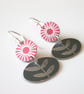 Flower and leaf earrings in red and grey - Image 1