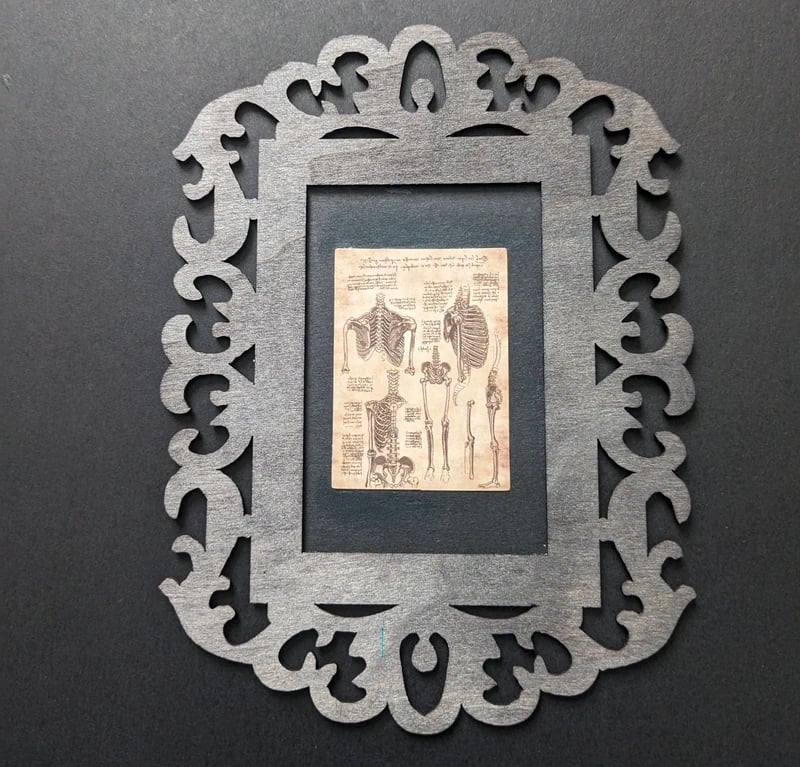 Skeleton Anatomical Sketch Framed Print – Gothic Vintage Art – 16cm x 12cm