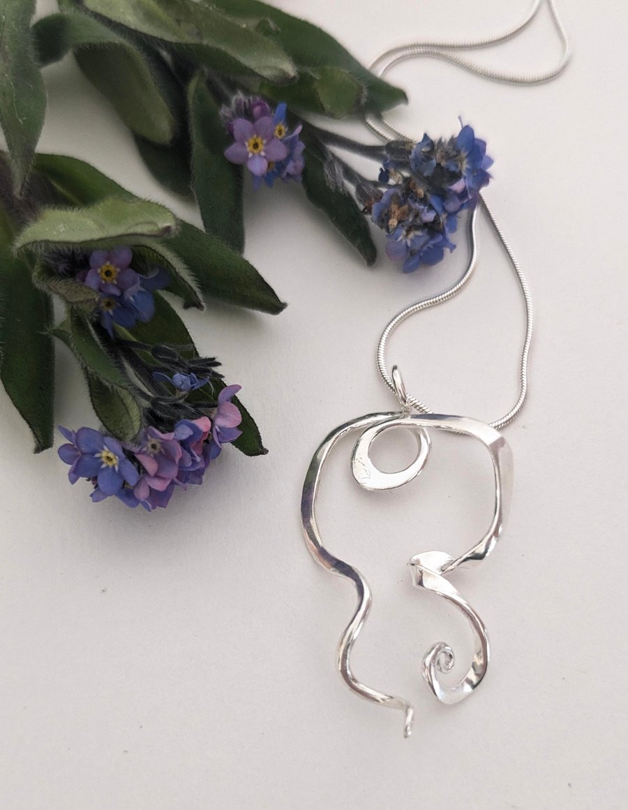 Swirly Sterling Silver Pendant on Silver 925 Necklace