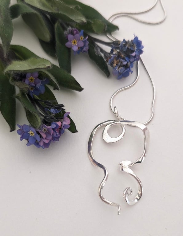 Swirly Sterling Silver Pendant on Silver 925 Necklace