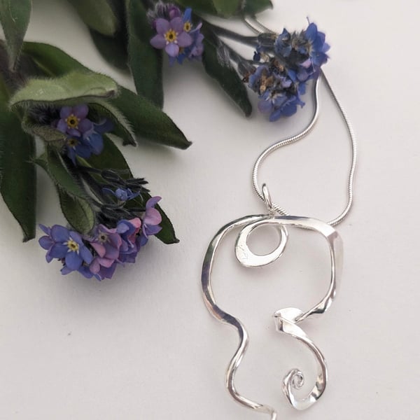 Swirly Sterling Silver Pendant on Silver 925 Necklace