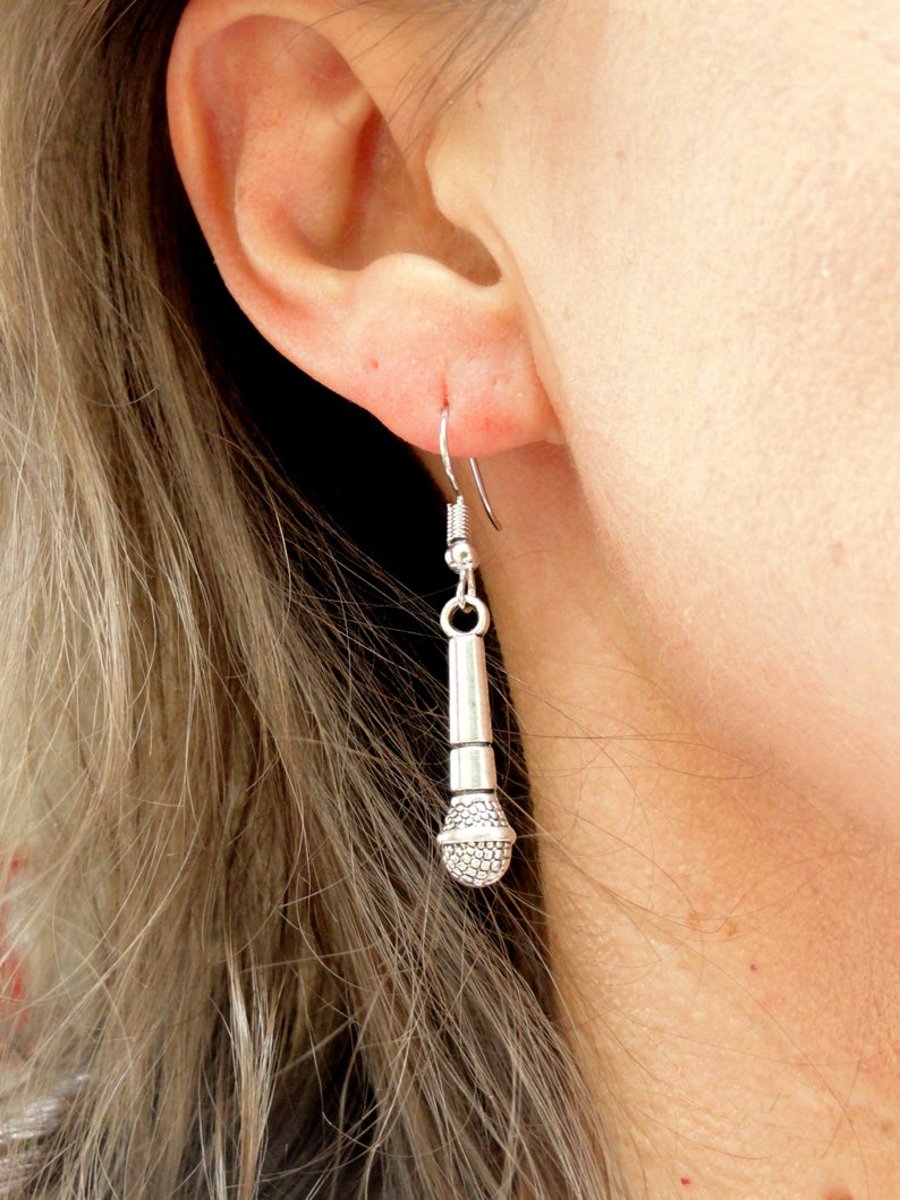 Silver microphone earrings