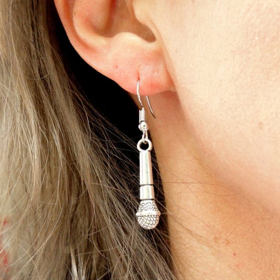 Silver microphone earrings