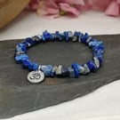 Lapiz lazuli gemstone chip stretch bracelet with om charm
