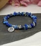 Lapiz lazuli gemstone chip stretch bracelet with om charm