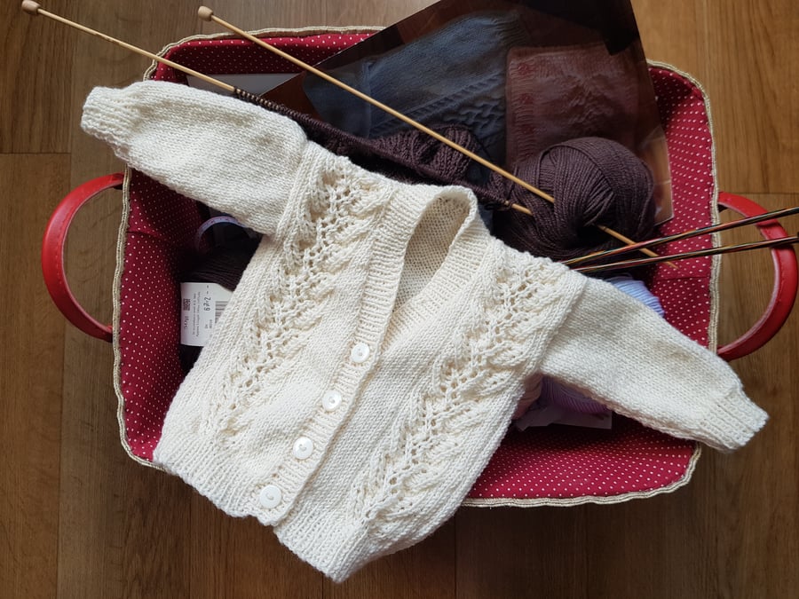 Hand Knitted Cream 100% Merino Wool New Baby Cardigan