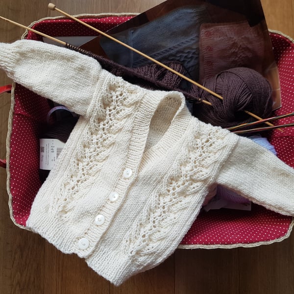 Hand Knitted Cream 100% Merino Wool New Baby Cardigan
