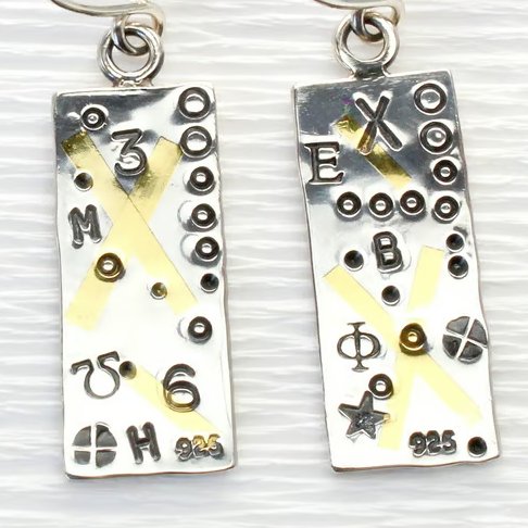 Handmade contemporary silver and gold earrings, Keum boo technique