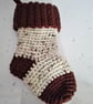 Miniature crocheted festive stocking - tweed colours - Image 1