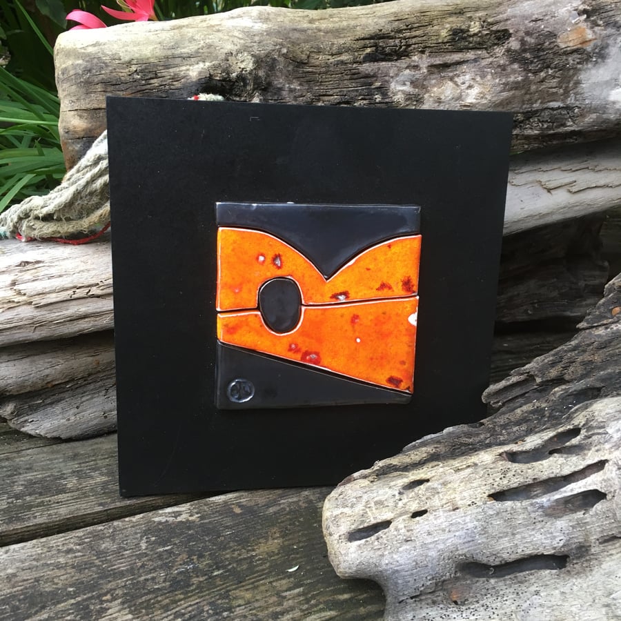 Orange and Black Ceramic Artwork - Abstract Landscape to brighten your life