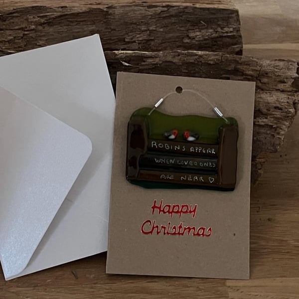 Unique Handcrafted Robin Christmas Card with Artisan Fused Glass Tree Decoration