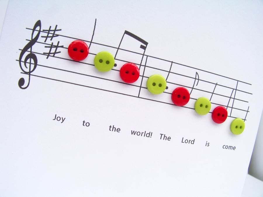 Christmas Card - Joy to the World Carol Music with Buttons Nikelcards