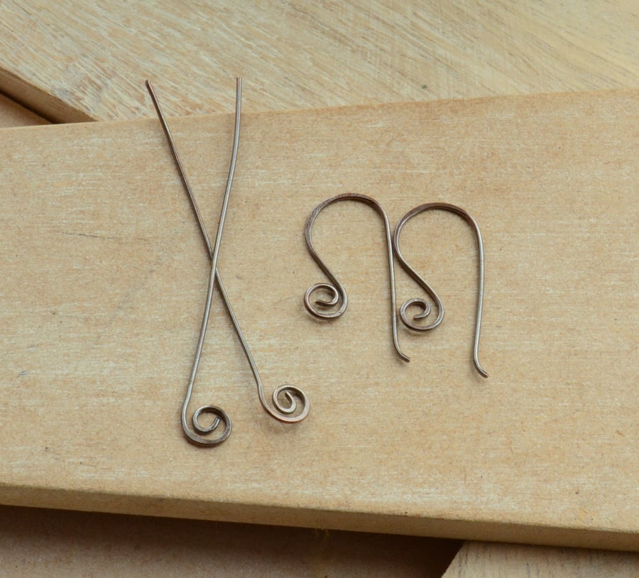 Handmade Oxidised Copper Swirl Earwire and Headpin Set of 3