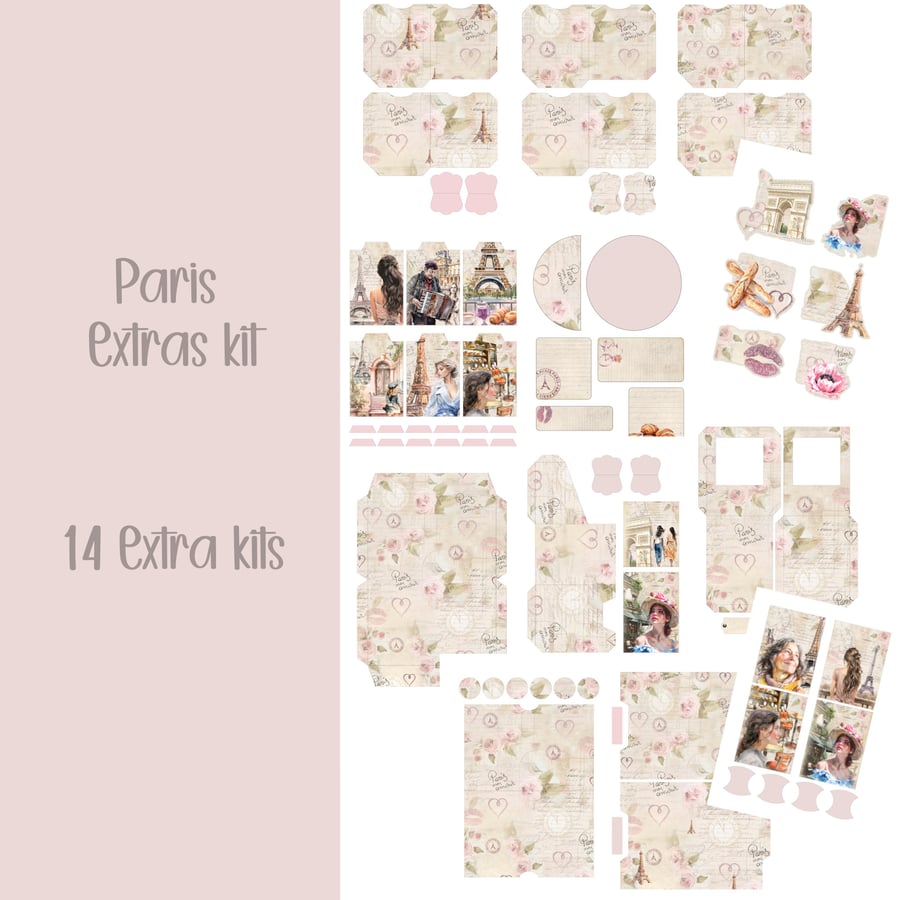 Paris Extras kit Scrapbooking, Ephemera, Journal, Digital Download