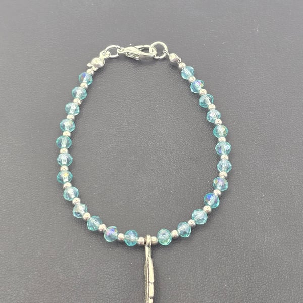 Kids light blue feather charm bracelet