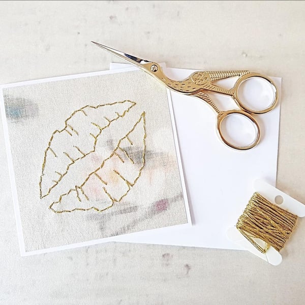 SALE Hand Stitched Gold Lips Card