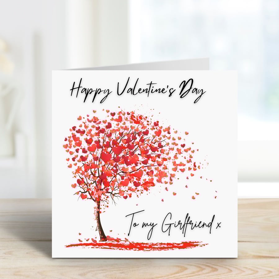 Valentines Red Heart blossom tree Card personalised for husband, wife, Fianc or 