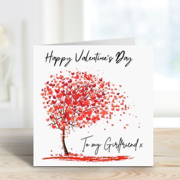 Valentines Red Heart blossom tree Card personalised for husband, wife, Fianc or 