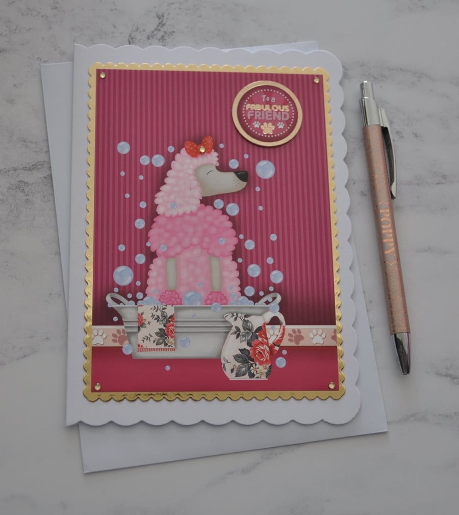 Pink Poodle Birthday Card To A Fabulous Friend Any Occasion 3D Luxury Handmade