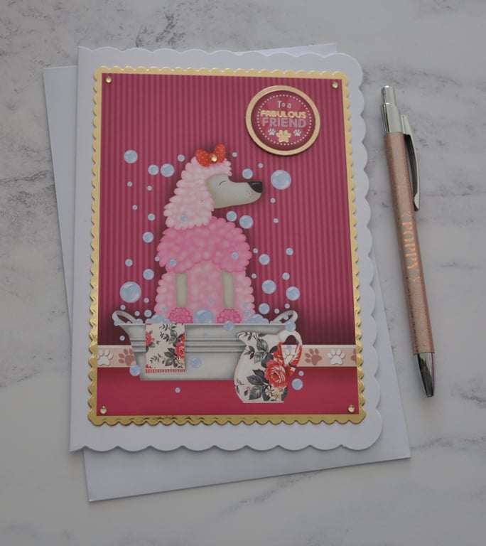Pink Poodle Birthday Card To A Fabulous Friend Any Occasion 3D Luxury Handmade