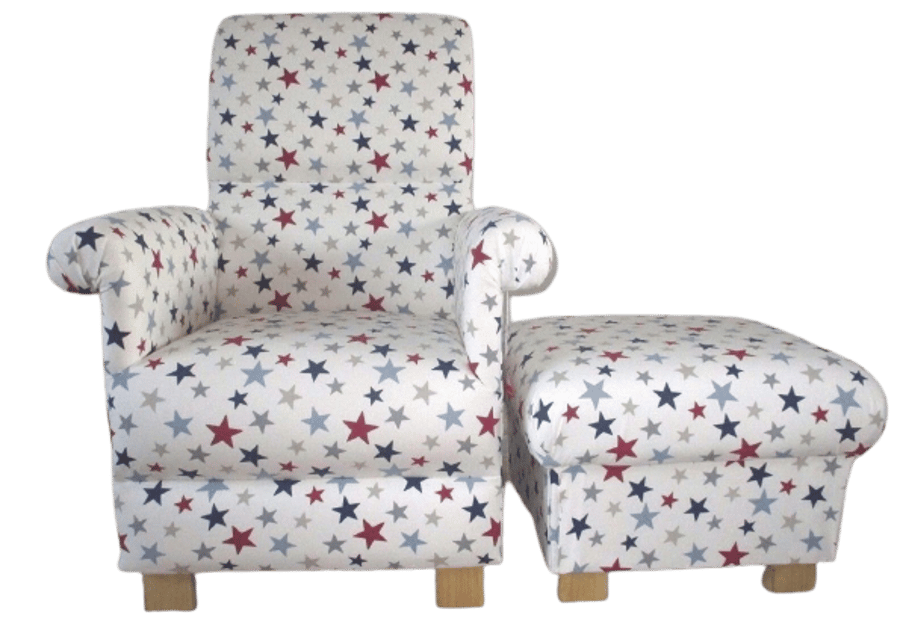John Lewis Funky Stars Fabric Adult Chair & Footstool Blue Red Nursery Armchair