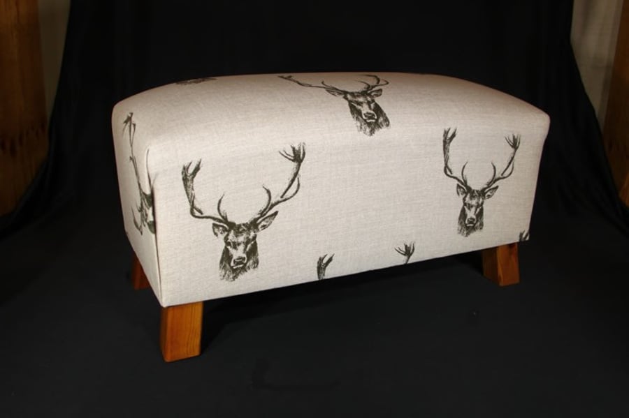 Footstool. Stag Fabric. Hand Crafted in Norfolk