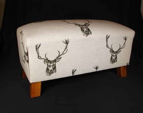 Footstool. Stag Fabric. Hand Crafted in Norfolk