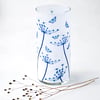 Cow Parsley Seed Heads with Butterfly Cyanotype Blue & White Large Cylinder Vase